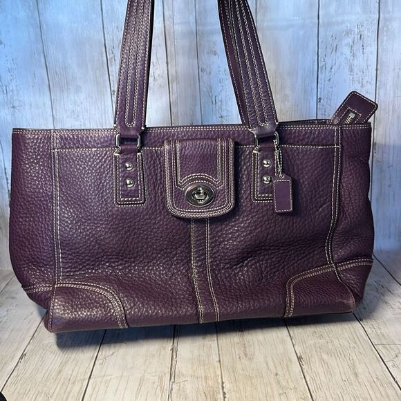 Coach Hamilton Purple Pebbled Leather Shoulder Tote Bag Handbag No. G0973-F13960 - Picture 1 of 15